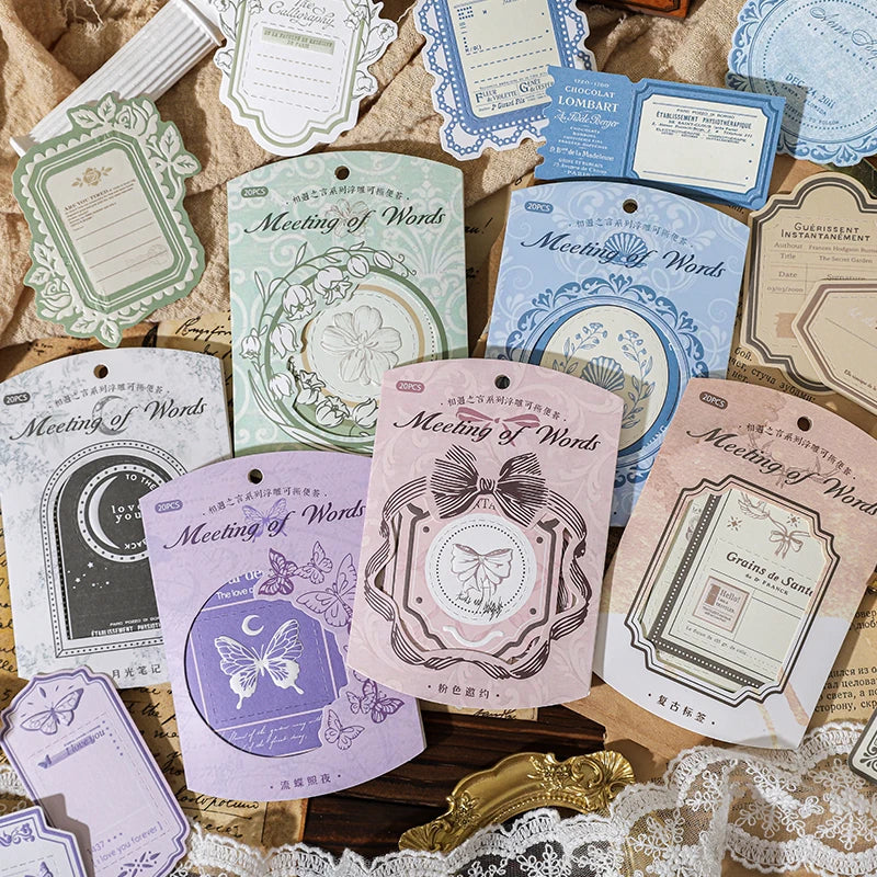 20 Sheets Vintage Label Handbook Memo Pad Junk Journal Deco Material Paper Scrapbooking Collage Diary Plant Aesthetic Decorative Qme