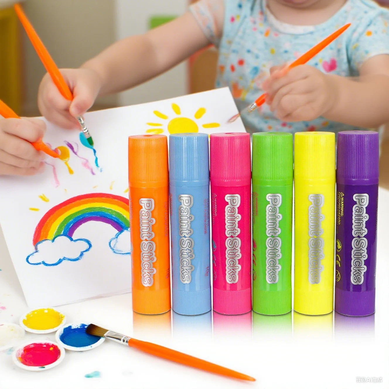6 Neon Tempera Paint Sticks No Mess Quick Drying Washable Kids Qme