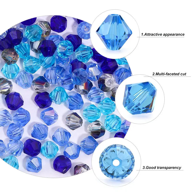 100Pcs 4MM Glass Beads Bicone Shaped Beads Faceted Crystal Beads for Jewelry Making Bracelet Necklace Earrings DIY Beading Qme