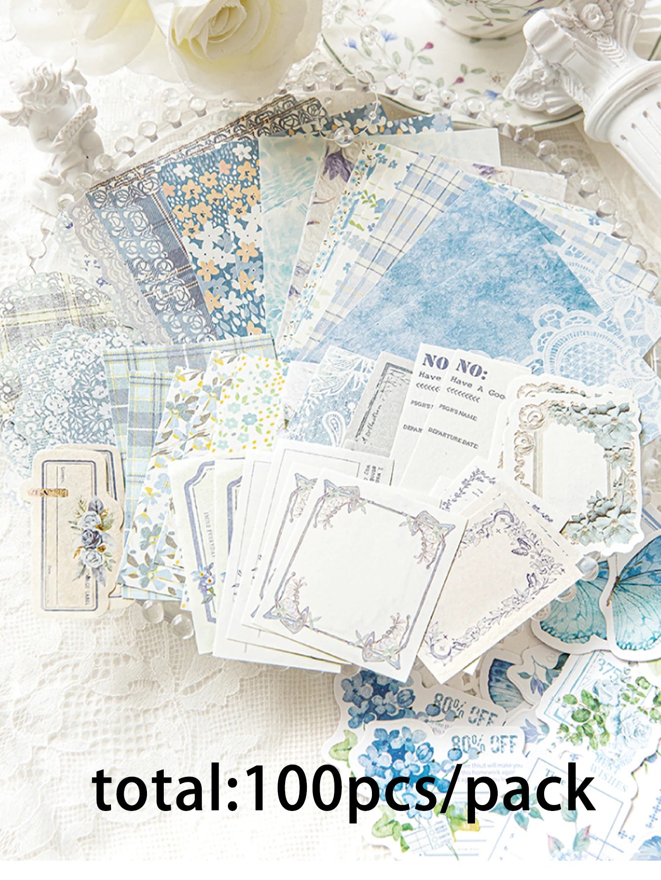 Light Vintage Watercolor Floral Kit, Artistic Botanical Decor Paper for DIY Journal Collage & Background Layering Qme A