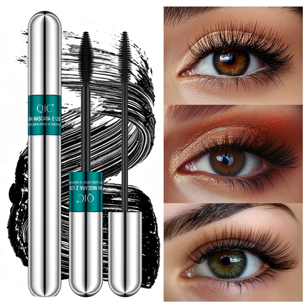 2 In 1 Dual Effect Black Waterproof Mascara 4D Lash Lengthening Thickening Curling Eye Makeup Cosmetics Qme Q802