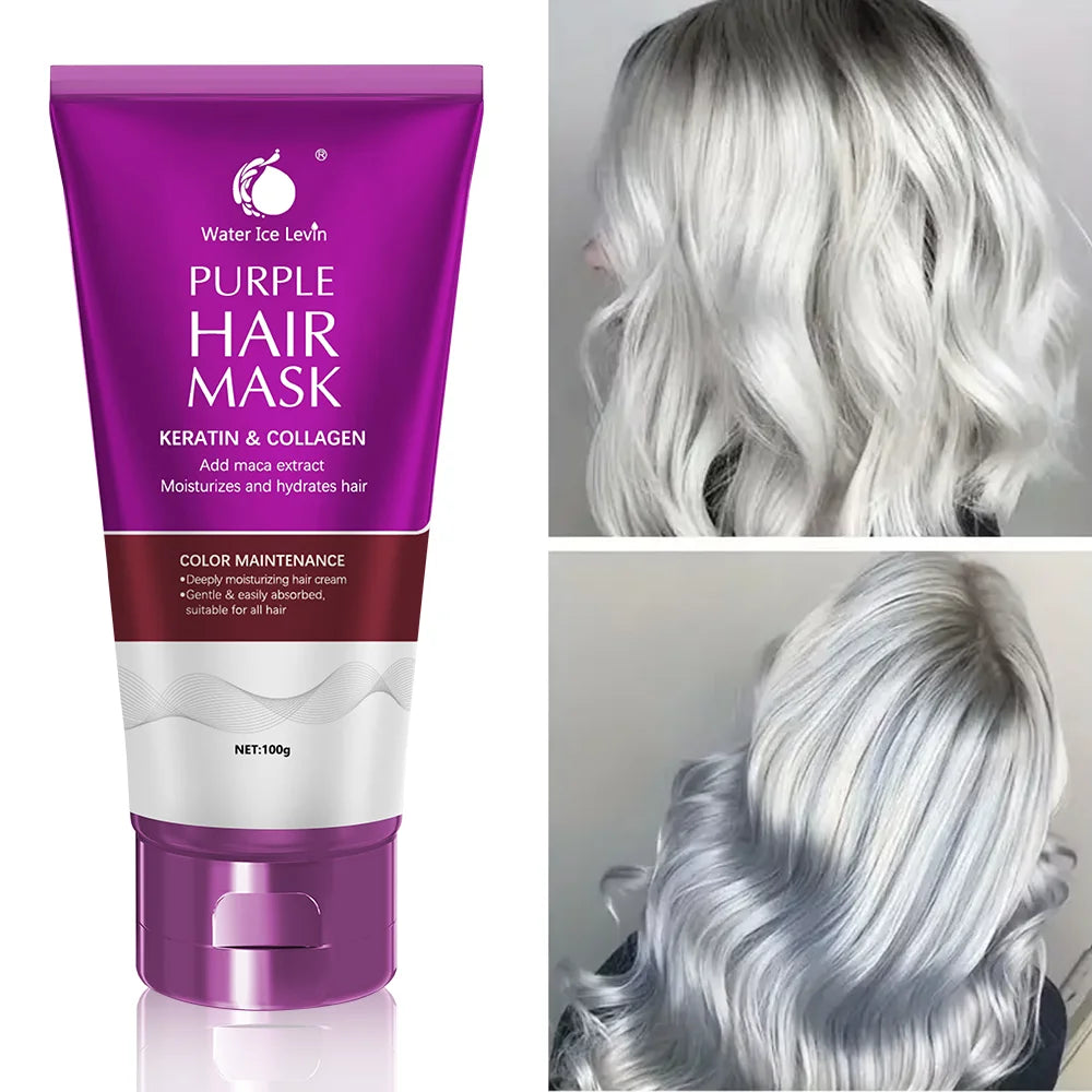 Water Ice Levin New Purple keratin biotin hair mask, repair damaged frizz, 10 seconds softness nourishment, straight hair care Qme