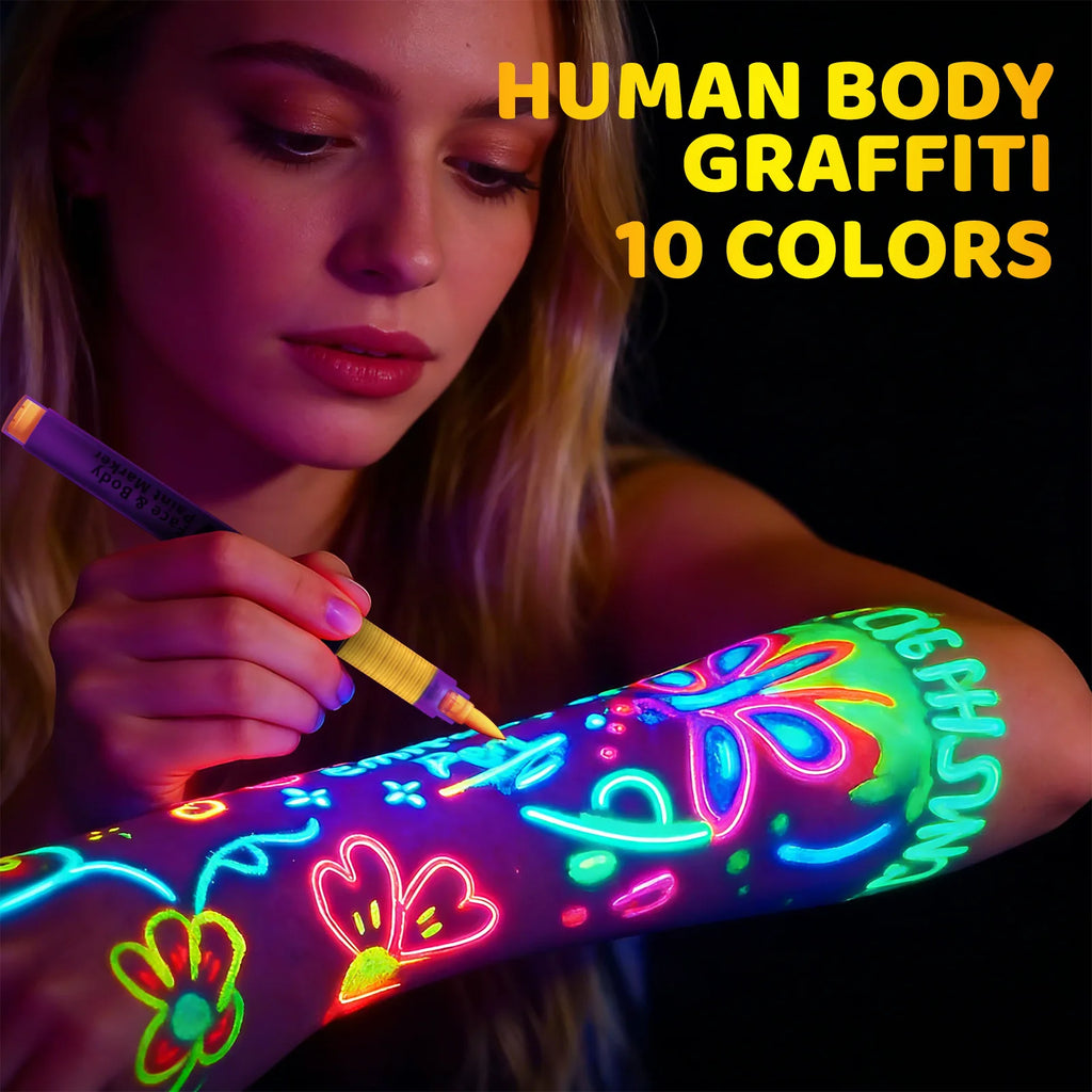 10 Colors UV Glow Face Body Paint Markers Neon Dark Under Black Light Qme