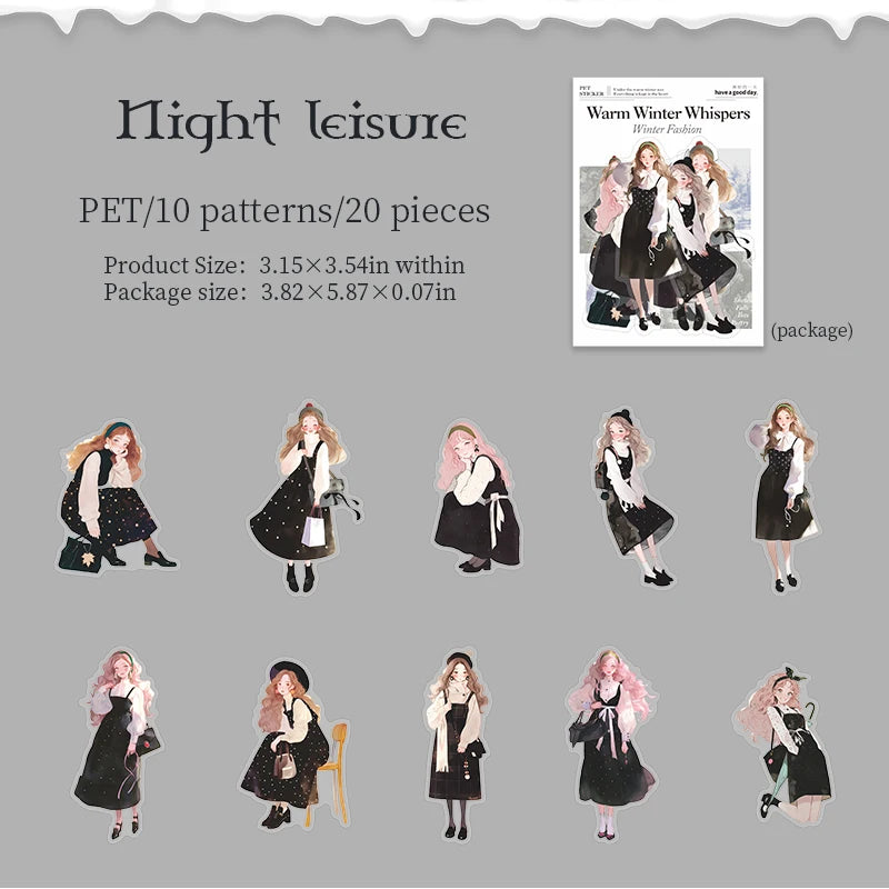 20 Sheets Winter Fashion Theme PET Stickers for DIY Scrapbook Collage Guitar Phone Case Notebook Decoration Supplies Qme 4