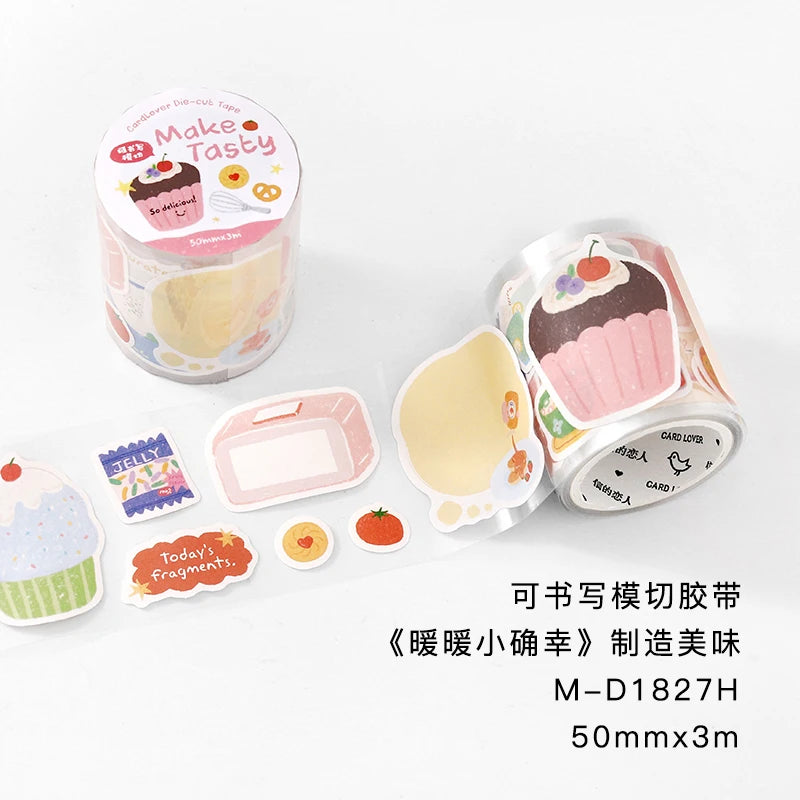 50mmx3m Cartoon Die-Cutting Tape Cute Decor Self-Adhesive Creative Stationery Stickers for Collage Journal Scrapbooking Qme D