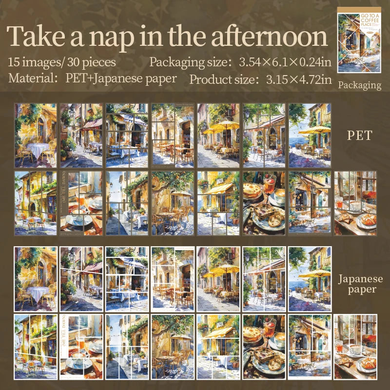 30 pcs Die-Cut Sticker Book - Aesthetic Landscape Scrapbooking Stickers，Glitter Matte Glossy Finish，School Stationery supplies Qme F6