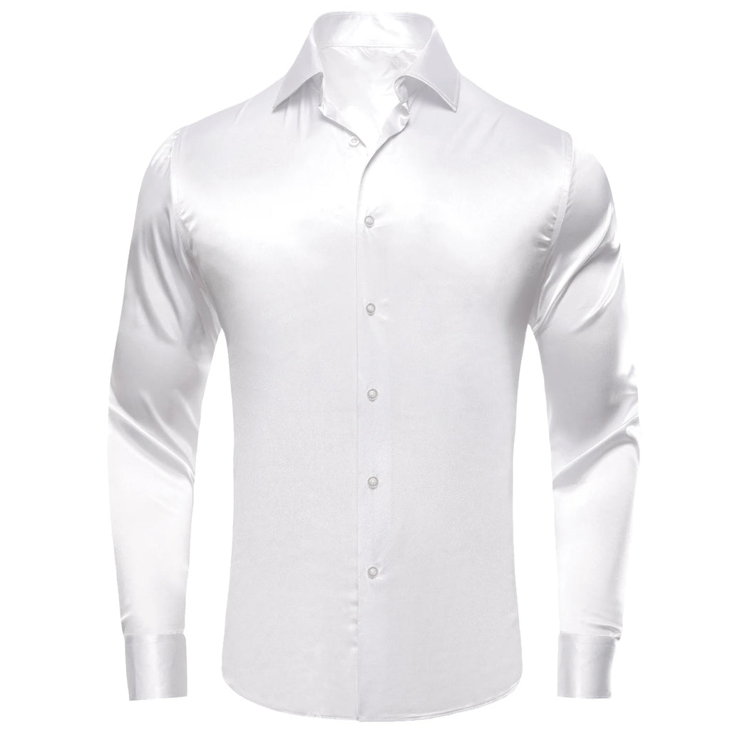 Hi-tie Luxury Plain Silk Mens Dress Shirts Long Sleeve Pure Purple Qme CY-1642 L