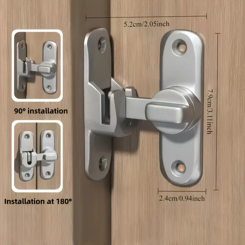 Anti-Theft Door Lock - 90°/180° Adjustable Sliding Pin, Keyless Entry Heavy-Duty Black Easy Install for Home Office Hotel Garage Qme