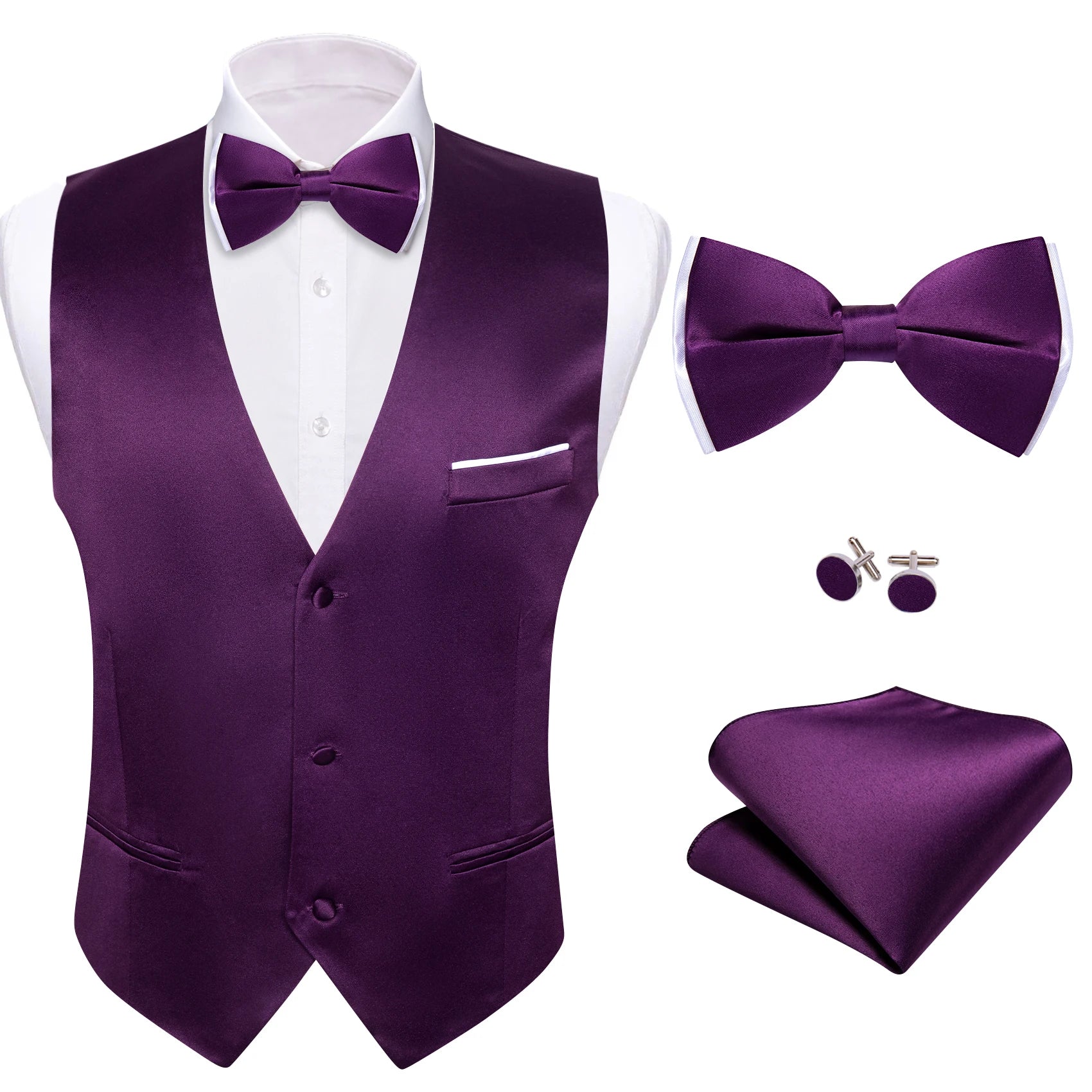 Elegant Satin Waistcoat Matching Bow Tie Men Multicolor Choice Ideal Qme MJ-2784 XXXL