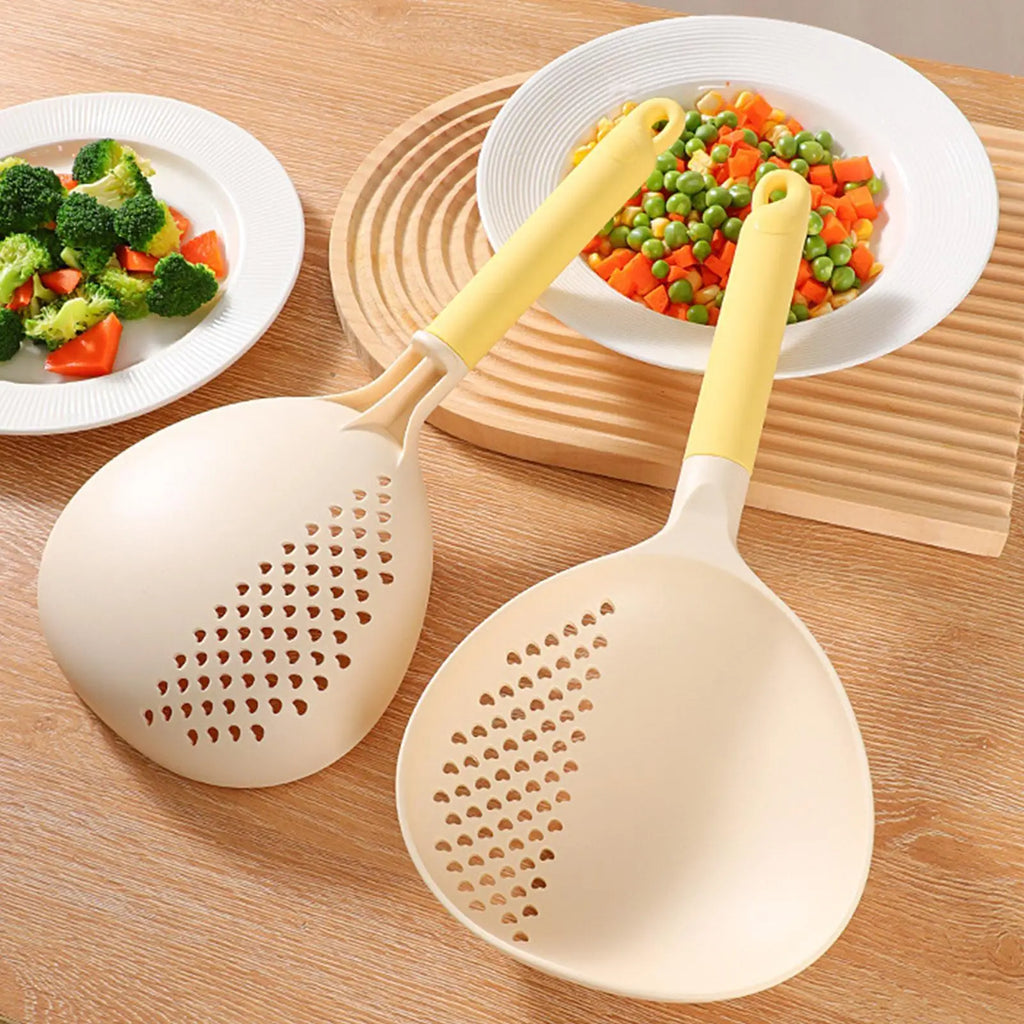 Kitchen Spoons Cooking Silicone Handle Large Ladle Perforated Soup Qme