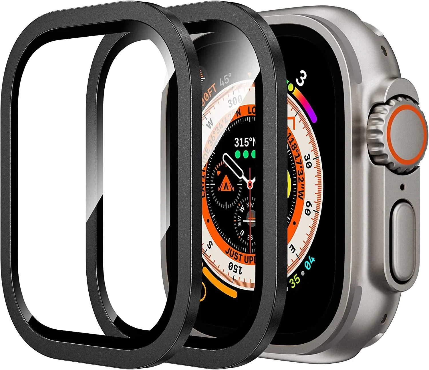 2PCS Tempered Glass For Apple Watch Ultra 49mm Screen Protector Anti-Scratch HD Metal Bumper Full Film for IWatch Ultra 49mm Qme 2PCS Black Ultra 1 2 49MM