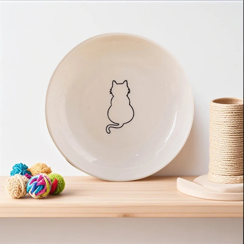 Ceramic Cat Plates Silicone Anti Slip Pad Pet Snack Bowl Cute Kitten Qme