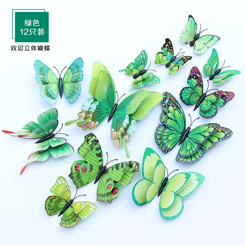 3D Butterfly Wall Stickers Decor Butterflies for Wedding Decoration Magnet Fridge Decals Decoration Sticker Pvc Color Sticker Qme green