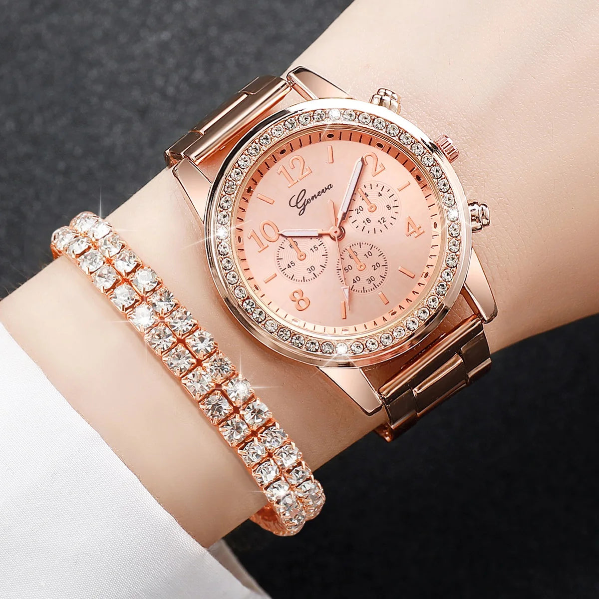Relógios de pulso de quartzo com strass para mulheres, pulseira de aço dourado, pulseira de diamante sem caixa, fashion, 2PCs Qme