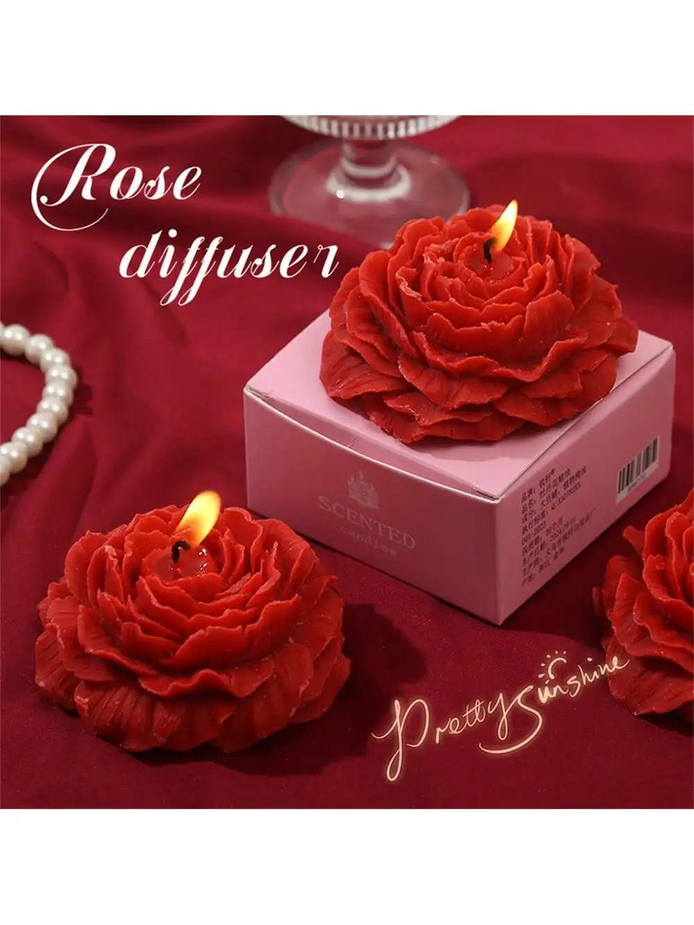 1 2 Red Candles High-end Atmosphere Aromatherapy Peony Flower Qme