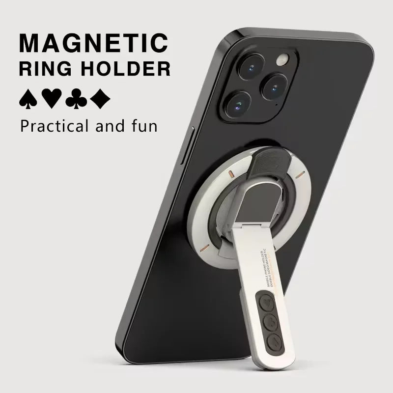 New Double-Sided Magnetic Phone Stand 3-in-1 Magnetic Finger Ring Holder 360 degree rotating desktop For iPhone Samsung Huawei Qme