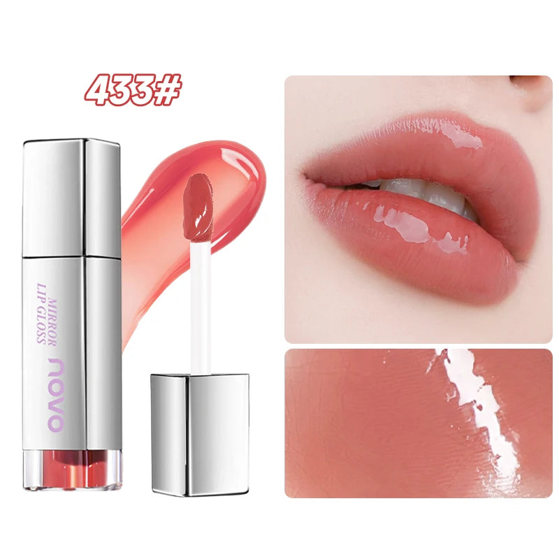 Glossy Lipstick-Lasting Hydrating Lip Gloss, Water Light Mirror Glossy Glass Lip Glaze, Waterproof, Non-Sticky, Non-Stick Cup Qme 433