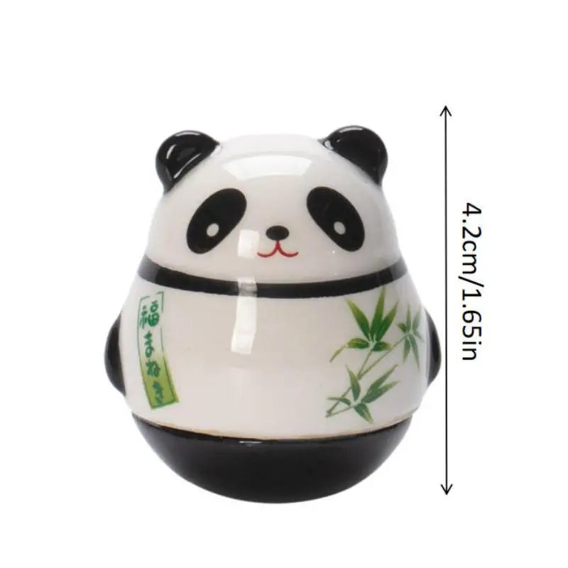 Japanese Ceramic Panda Doll Crafts Tumbler Toy Lucky Charm Fortune Qme A