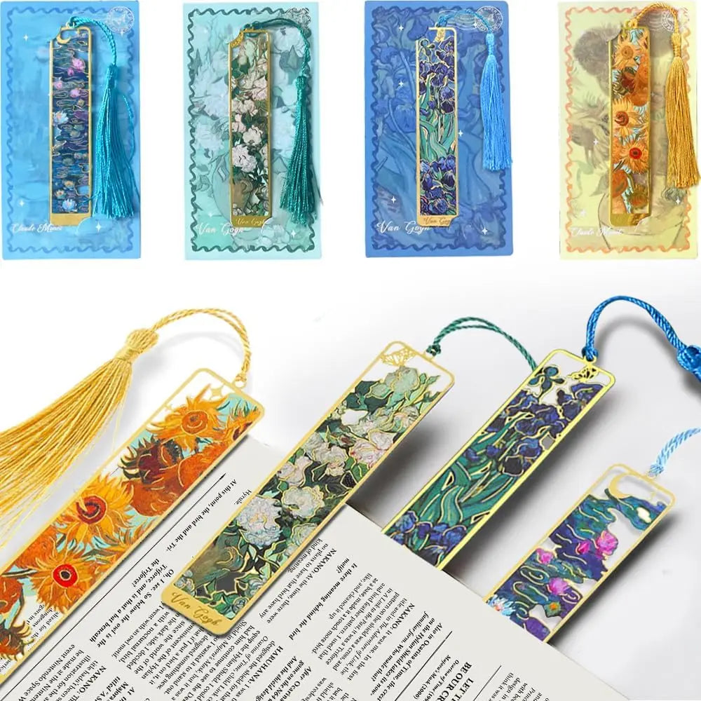 1PC Oil Painting-Style Hollow Metal Bookmark Bookmark With Tassel Pendant, For Book Lovers Writers Readers DIY Bookmarks Qme
