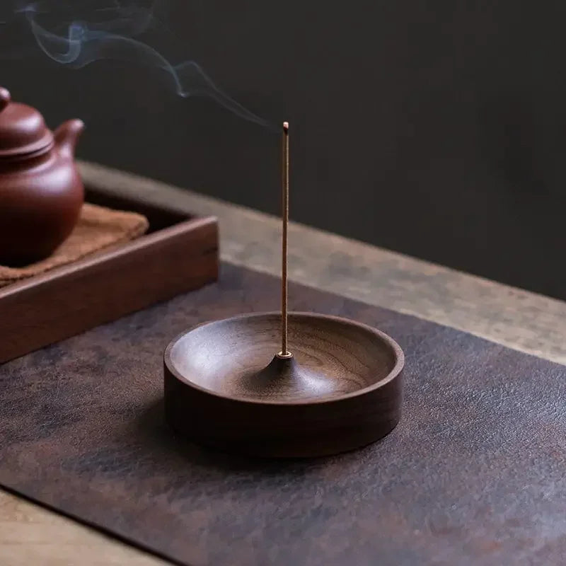 Black Walnut Solid Wood Incense Stick Tea Ceremony Round Incense Burner Agarwood Tray Holder Home Decor Qme