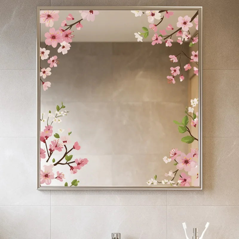 Pink Peach Blossom Mirror Wall Sticker Self Adhesive PVC Decal Glass Qme
