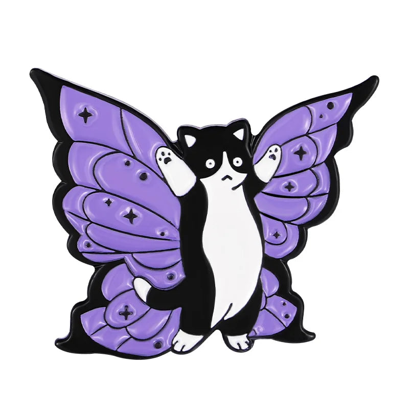 Witch Enamel Pin Punk Black White Cat Brooch Magic Hat Badge Book Wings Lapel Animal Goth Purple Crystal Jewelry Gifts Wholesale Qme style 2
