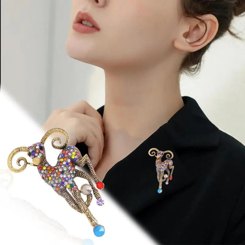 1Pcs Baroque Luxury Sheep Goat Brooch Pin Jewelry For Men Women Wedding Party Couple Gift Qme
