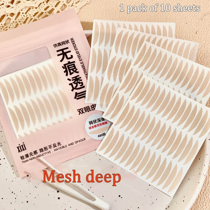 10 sheets Eyelid Sticker Invisible Double Eyelid Tape Lace/Mesh Type Self Adhesive Double Eye Tape Stickers Eye Makeup Tools Qme Mesh deep