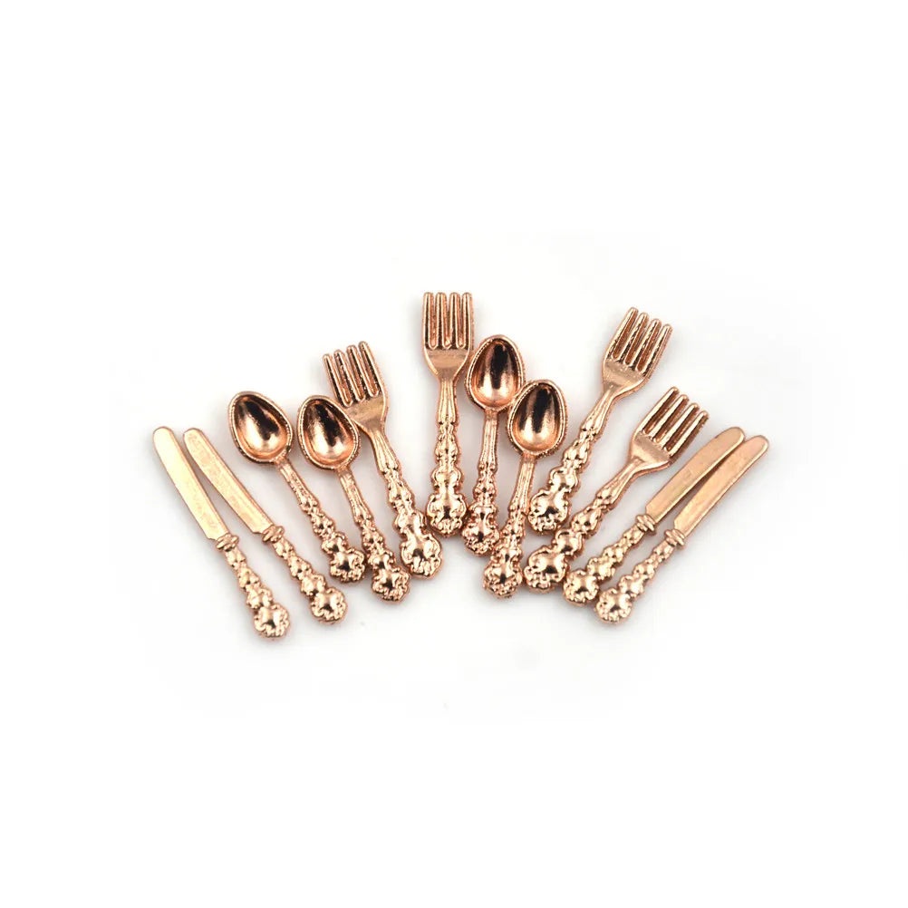 1 12 Dollhouse Miniature Fork Knife Soup Tableware Kitchen Furniture Qme 1 Bronze