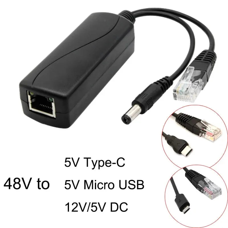 2PCS 48V to 5V POE Splitter Isolated DC Power Supply Module Separation Cable Poe Splitter for Security Cameras IP Phones Qme 2pcs