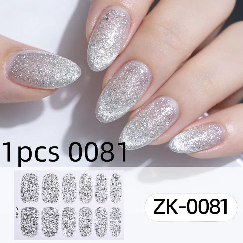 Nail Full Wrap Stickers Nail Glitter Self Adhesive Gel Nail Sticker for Women Home DIY Nail Supplies Manicure Kit Qme 1pcs 0081