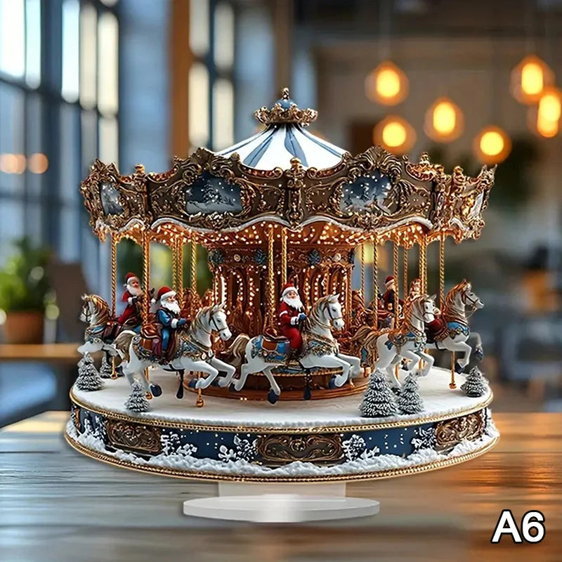 2D Flat Acrylic Christmas Desk Decor Base Snowman House Rotating Qme A6