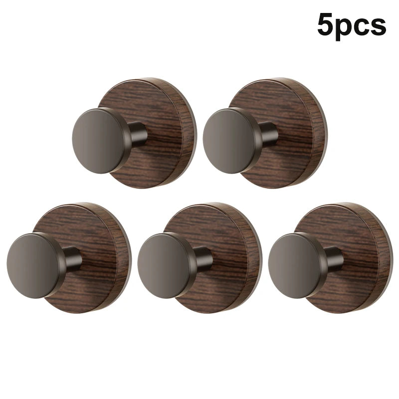 Wall-mounted Storage Rack Wood Suction Cup Hooks Walnut Keys Decor Qme 5pcs