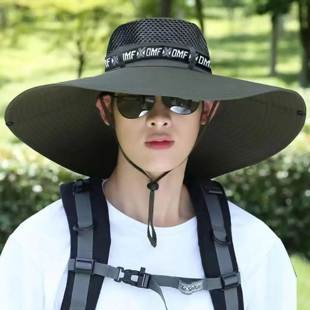Summer Large Sun Hat Men Women Breathable Fishing Caps Sun UV Protection Mesh Fisherman Hat Hiking Outdoor Beach Cap Qme Black