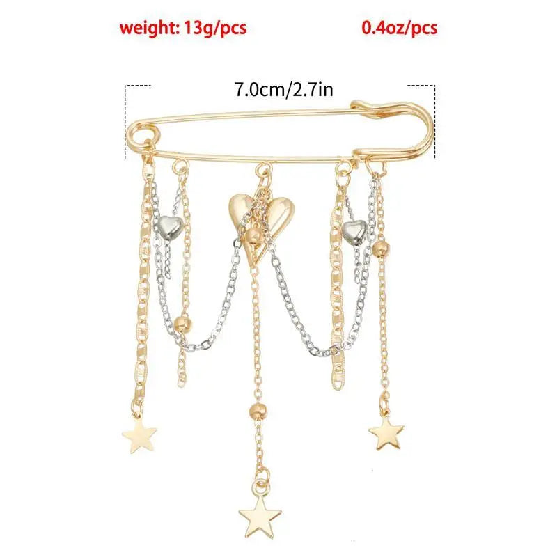 Jewelry Retro Star Love Pearl Chain Tassel Brooches Elegant Women Clothing Decor Accessories Bag Pendant Suit Pins Gift Qme