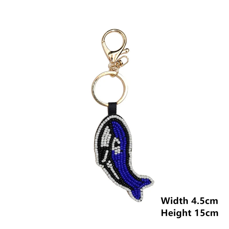 Bag charm decor with Beaded Sequin Rhinestone Crab, Starfish, Shell, and Conch Keychain Qme 06