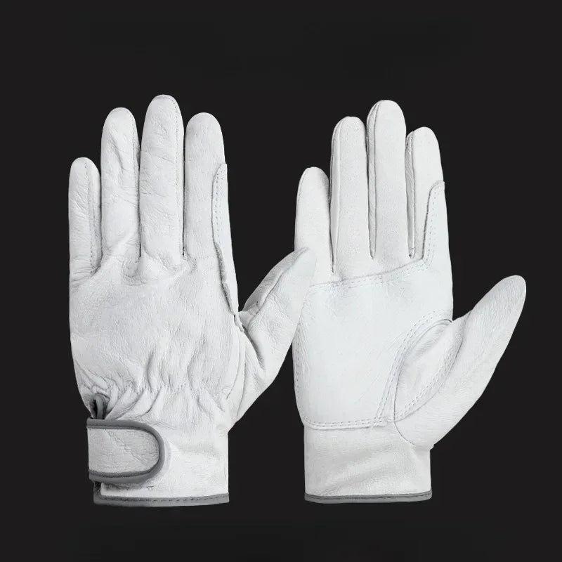Work gloves sheepskin leather workers work welding safety garden sports motorcycle driver wear-resistant Qme