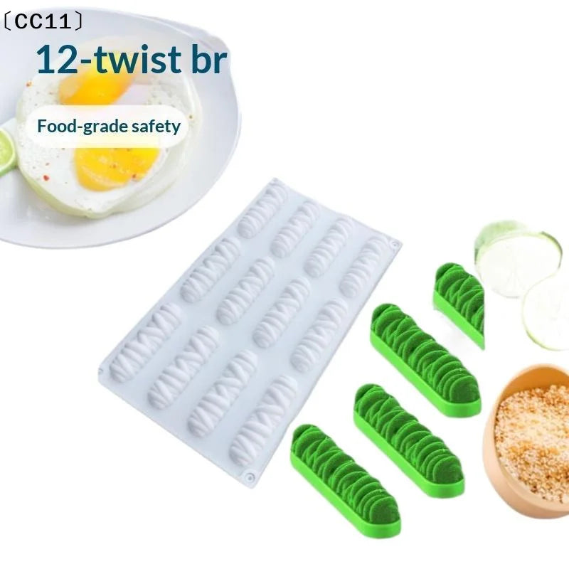 12 Cells Long Striped Lines Winding Texture Design Mousse Cake Mold Qme
