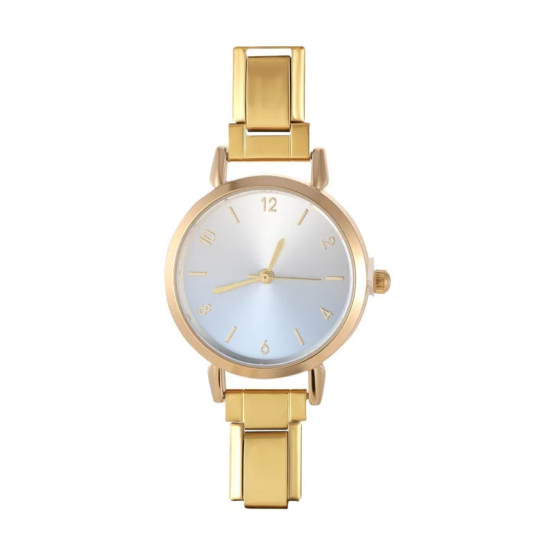 Fashion Women's Stainless Steel Round Blush Watch DIY Bracelet Bangle