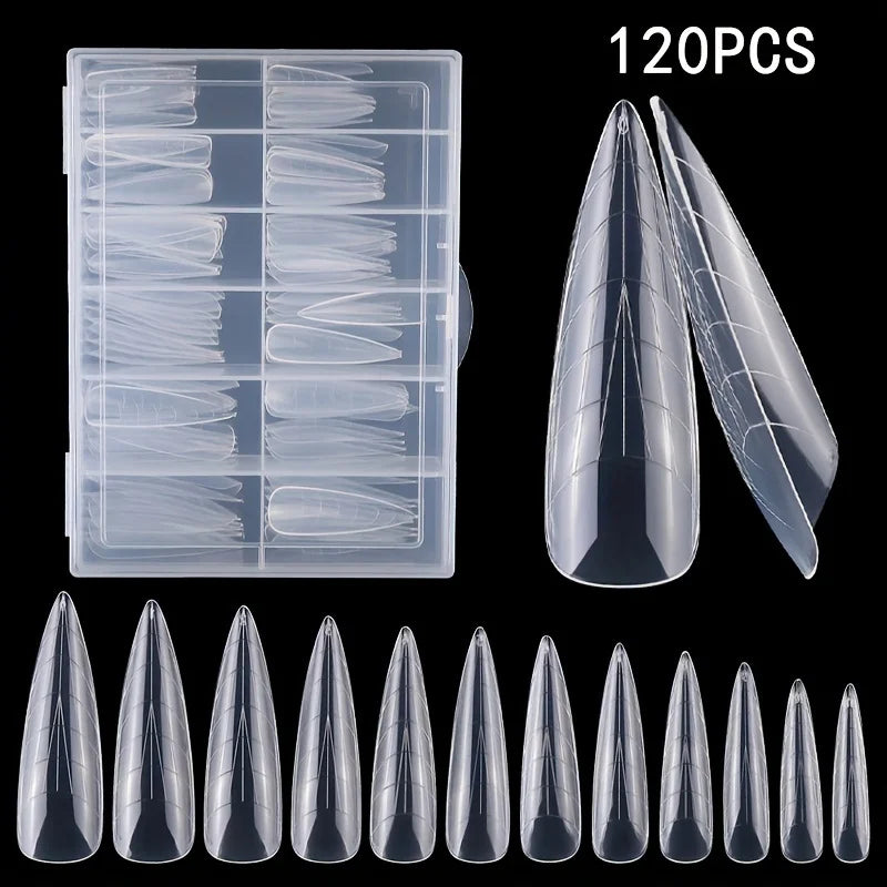 120pcs of Nail Art Nail Tips in a Box, Crystal Extension Nail Mold with Scale, Paper-Free Model, Extension Glue Nail Mold Qme 120pcs box