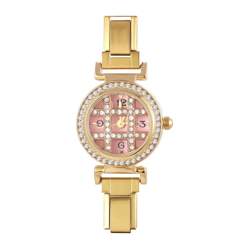 Fashion Women's Stainless Steel Round Shiny Zircon Watch DIY Width
