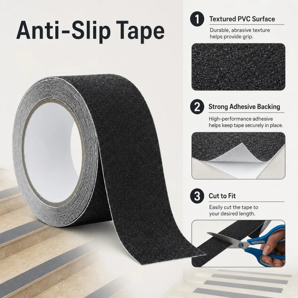 5M Self Adhesive Anti Slip Tape PVC 5cm Width Waterproof Non Skid Grip Strip for Bathroom Shower Floor Tile Stair Steps Qme