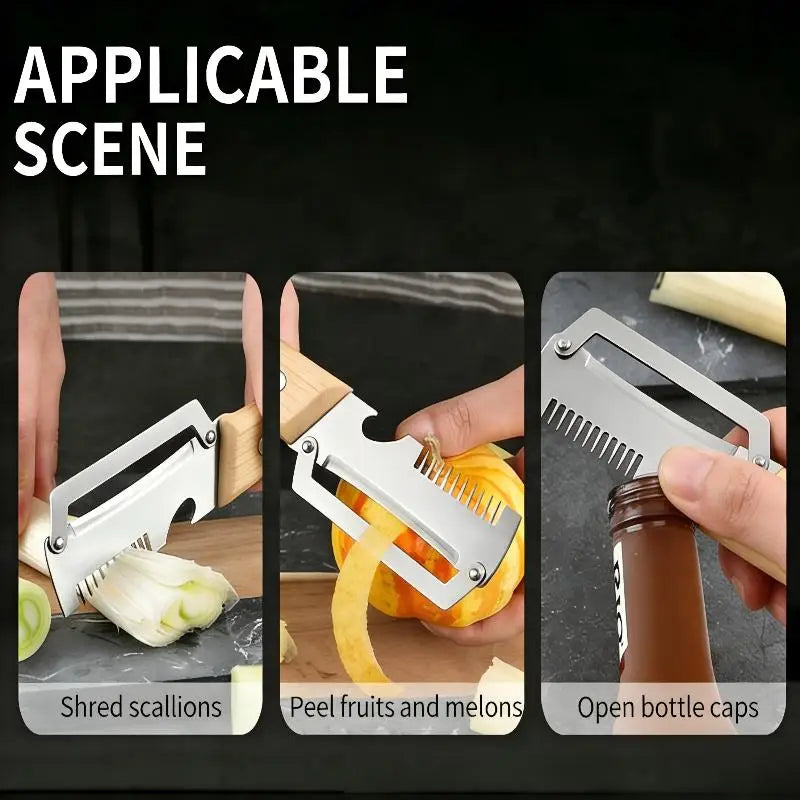 Wooden Handle Bottle Opener Multi-functional Vegetable Peeler Kitchen Qme