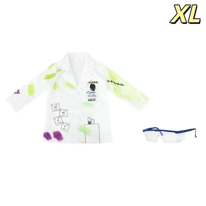 Kids Mad Scientist Costume With Printed Lab Coat & Safety Goggles, Great For Halloween Dress Up & Science Parties Qme E