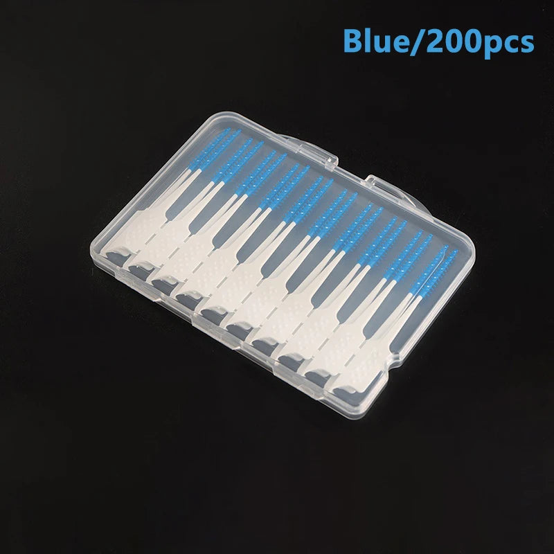 Soft Bristle Silicone Toothpicks Interdental Brushes Oral Hygiene Qme 200PcsBlue