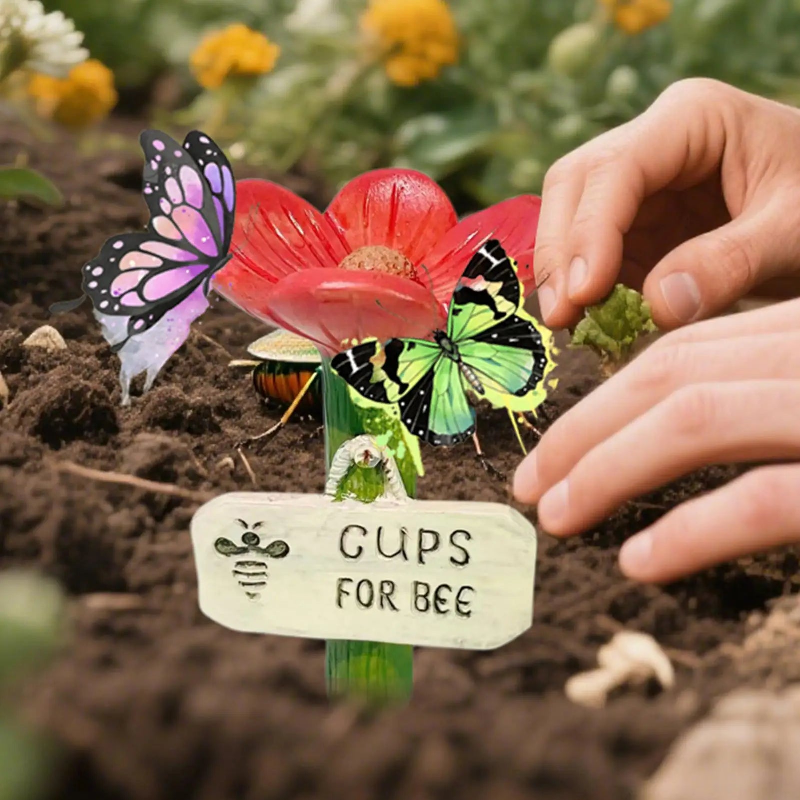 Bee Waterers Garden Flower Shaped Feeder Drinking Cups Colorful Qme
