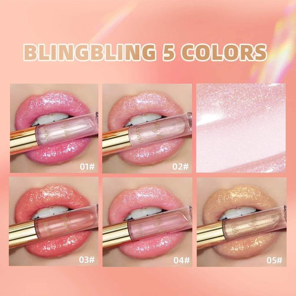 QIBEST Glitter Metallic Lip Glaze Shiny Long Lasting Shimmer Lip Gloss Moisturizing Liquid Lipstick Makeup Lip Tint For Women Qme