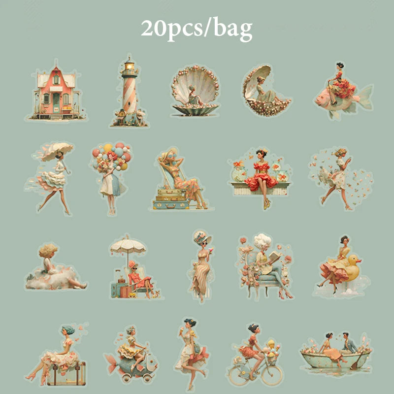 European Artist Character Sticker Pack, Fantasy Collage Supplies for Junk Journaling, DIY Crafts, Stationery Decoration Qme F