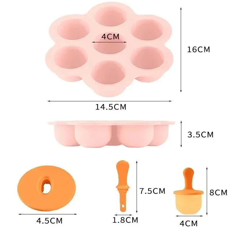 7 Holes Silicone Ice Cream Mould Popsicle Mold Baby Food Storage Box with Lid Fruit Milkshake Manufacturer Home Kitchen Tools Qme