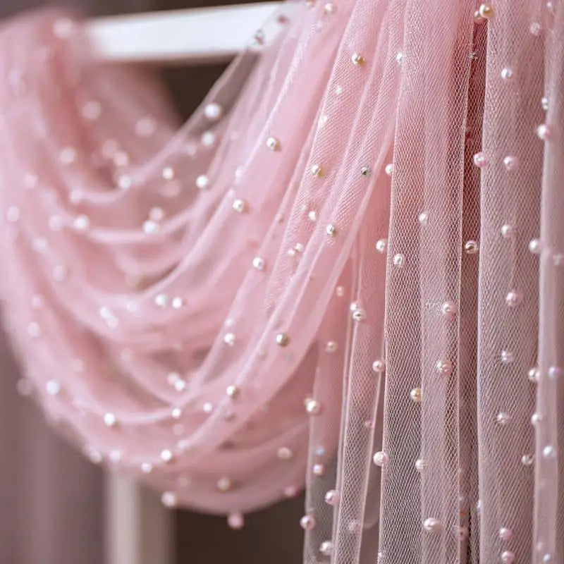 80x200cm Pearl Gauze Decorative Table Flag Beaded Net Gauze Wedding Table Flag Curtain Party Tablecloth Background Decoration Qme